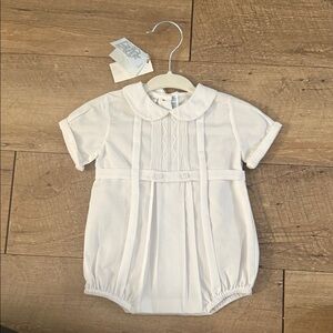 White Baby Romper with Pintuck Details
